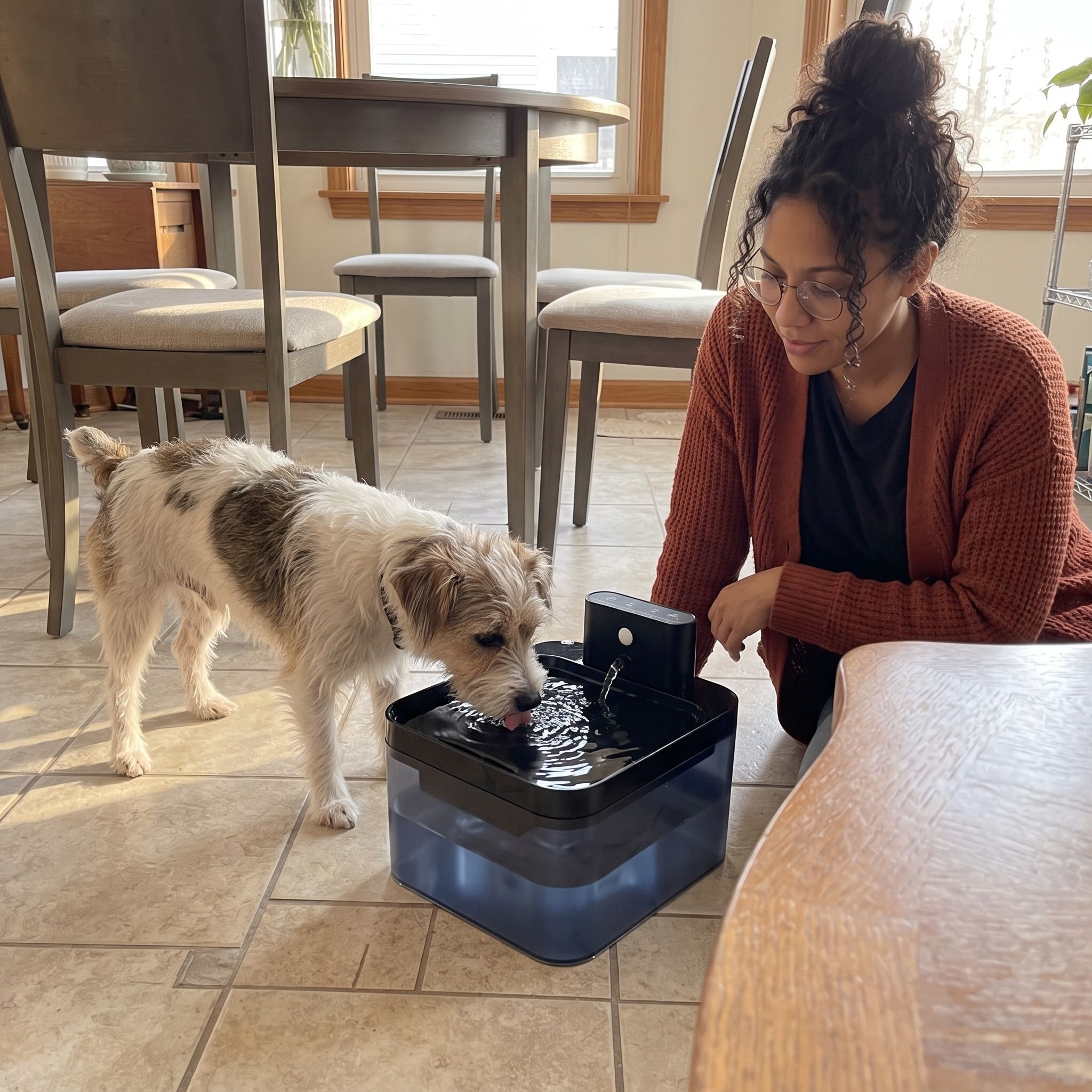 Pawbrook fountain in a lived-in home with a cat or small dog