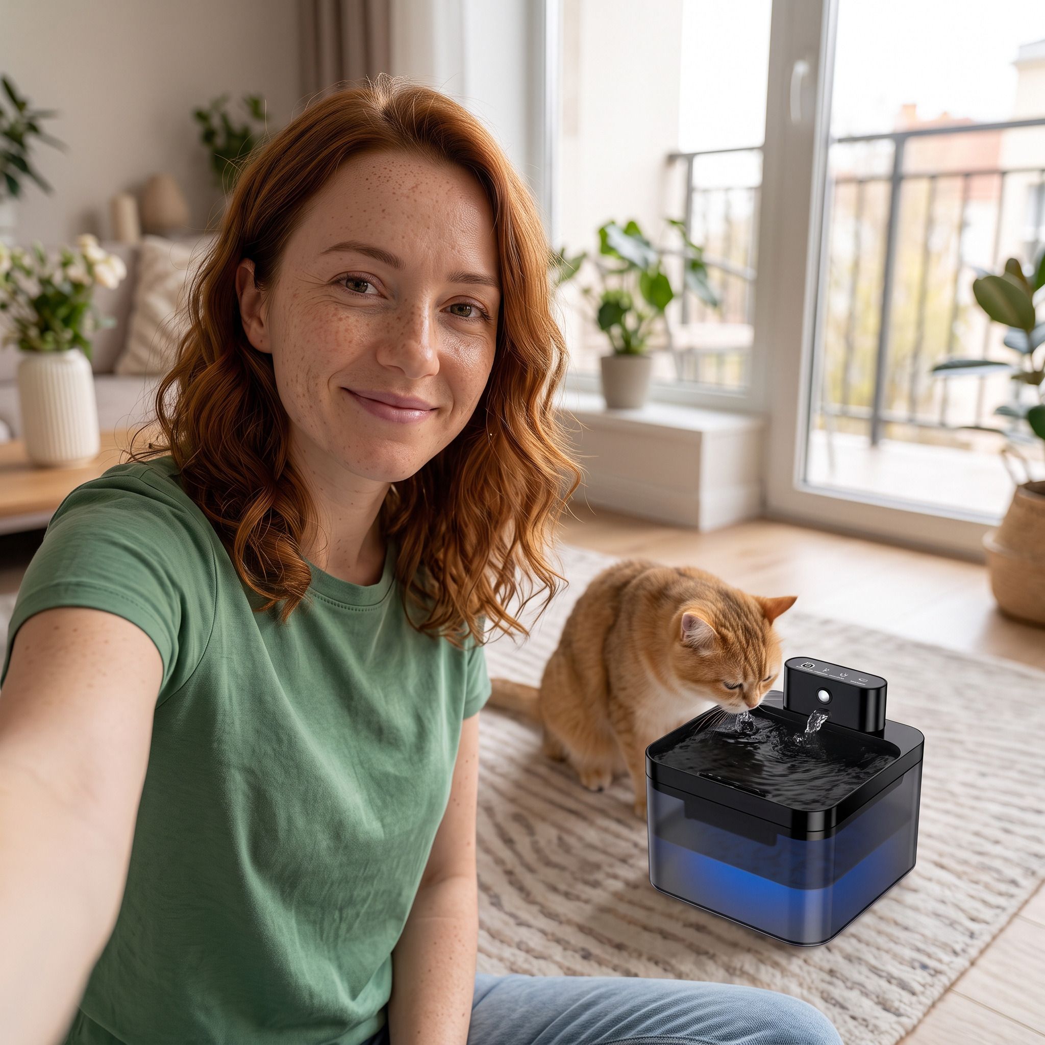 Pawbrook fountain in a lived-in home with a cat or small dog