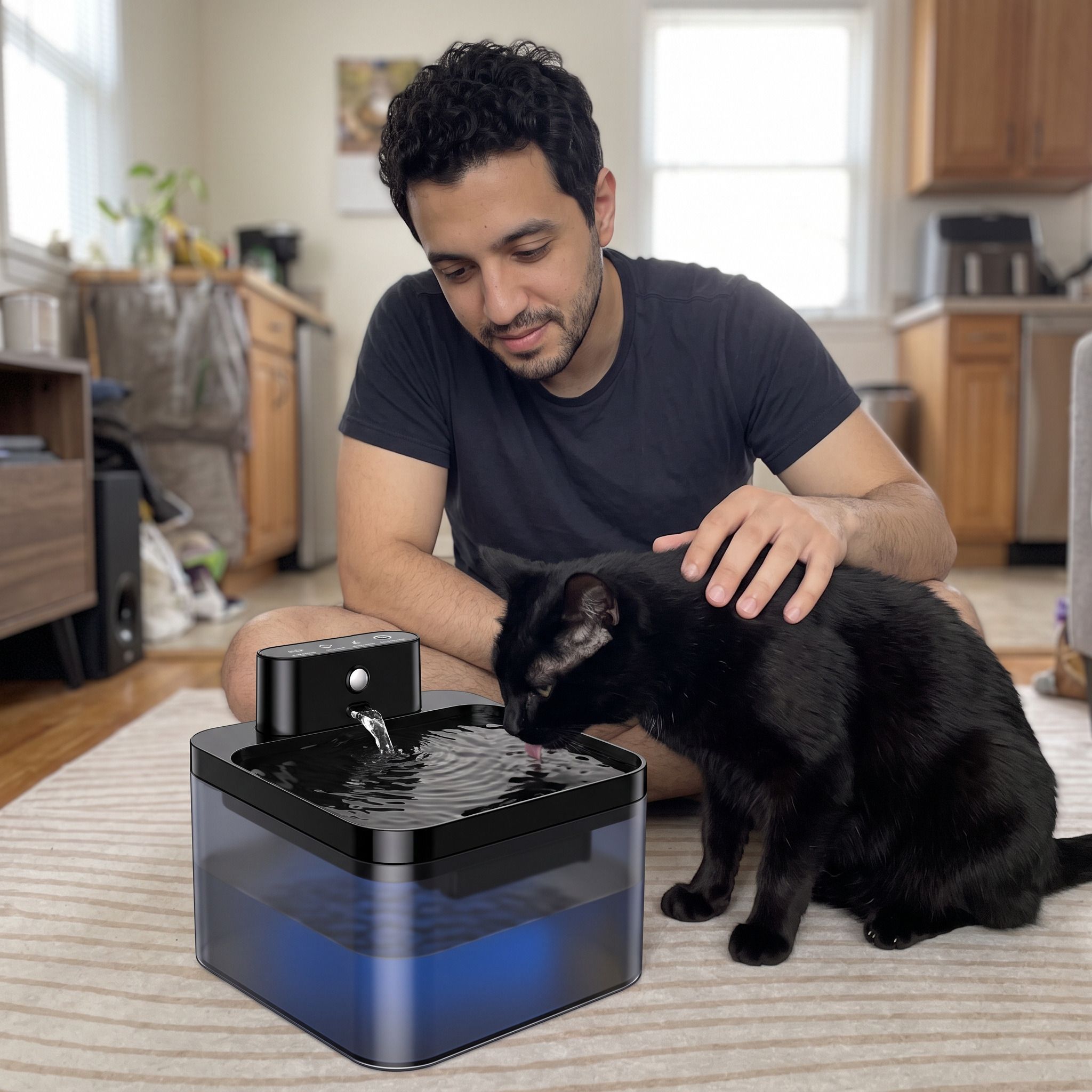 Pawbrook fountain in a lived-in home with a cat or small dog