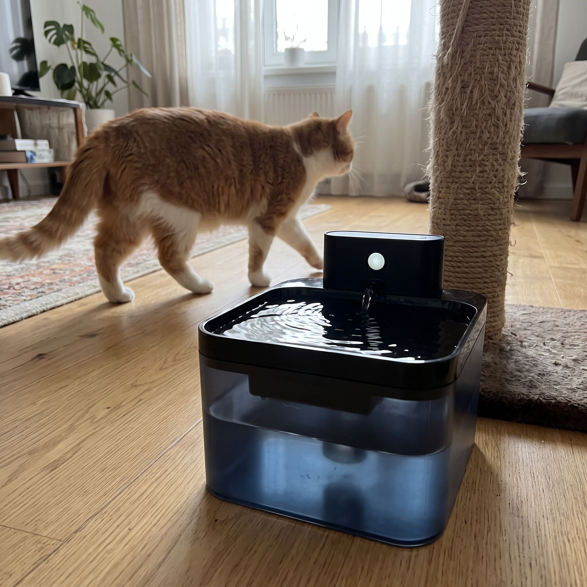 Pawbrook fountain in a lived-in home with a cat or small dog