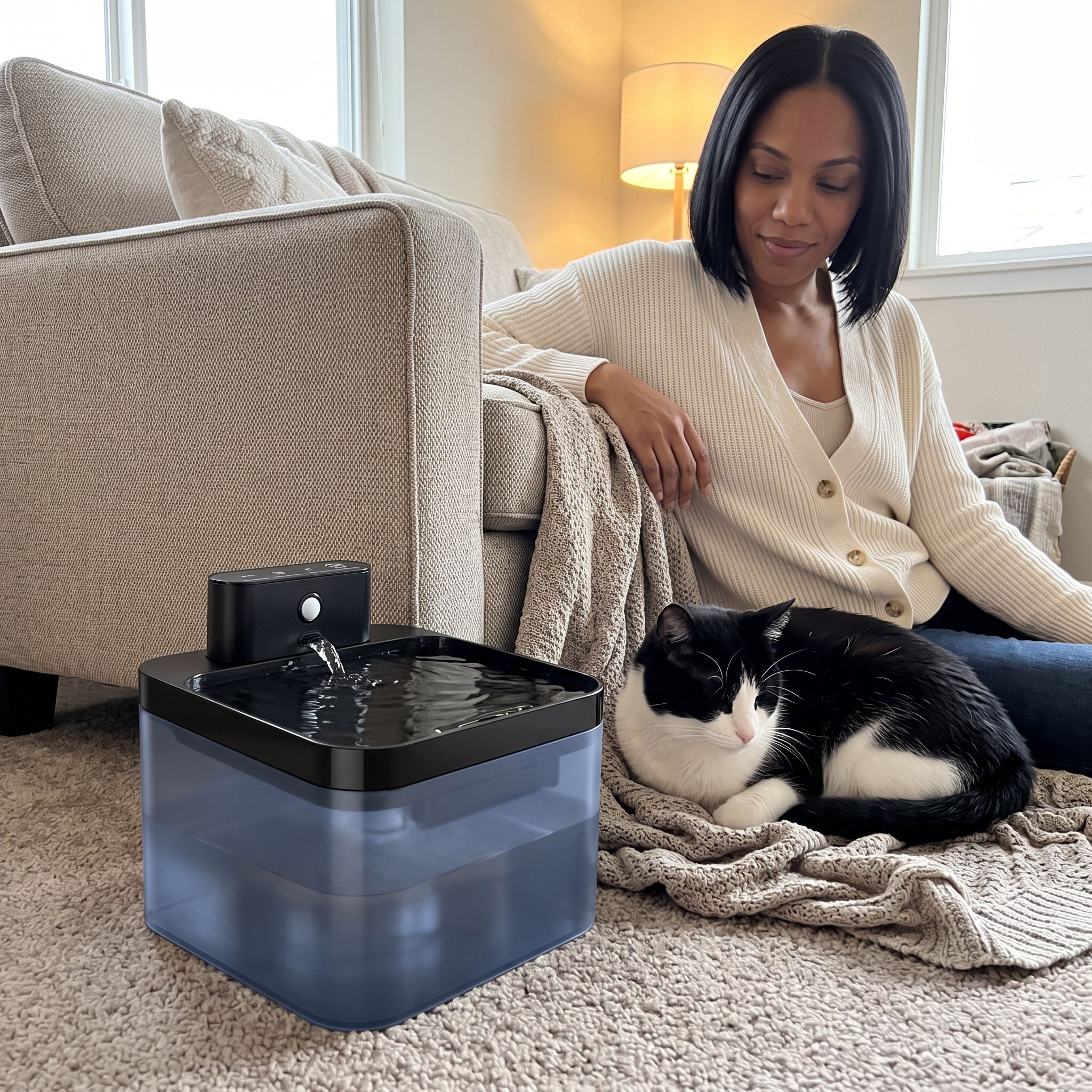Pawbrook fountain in a lived-in home with a cat or small dog