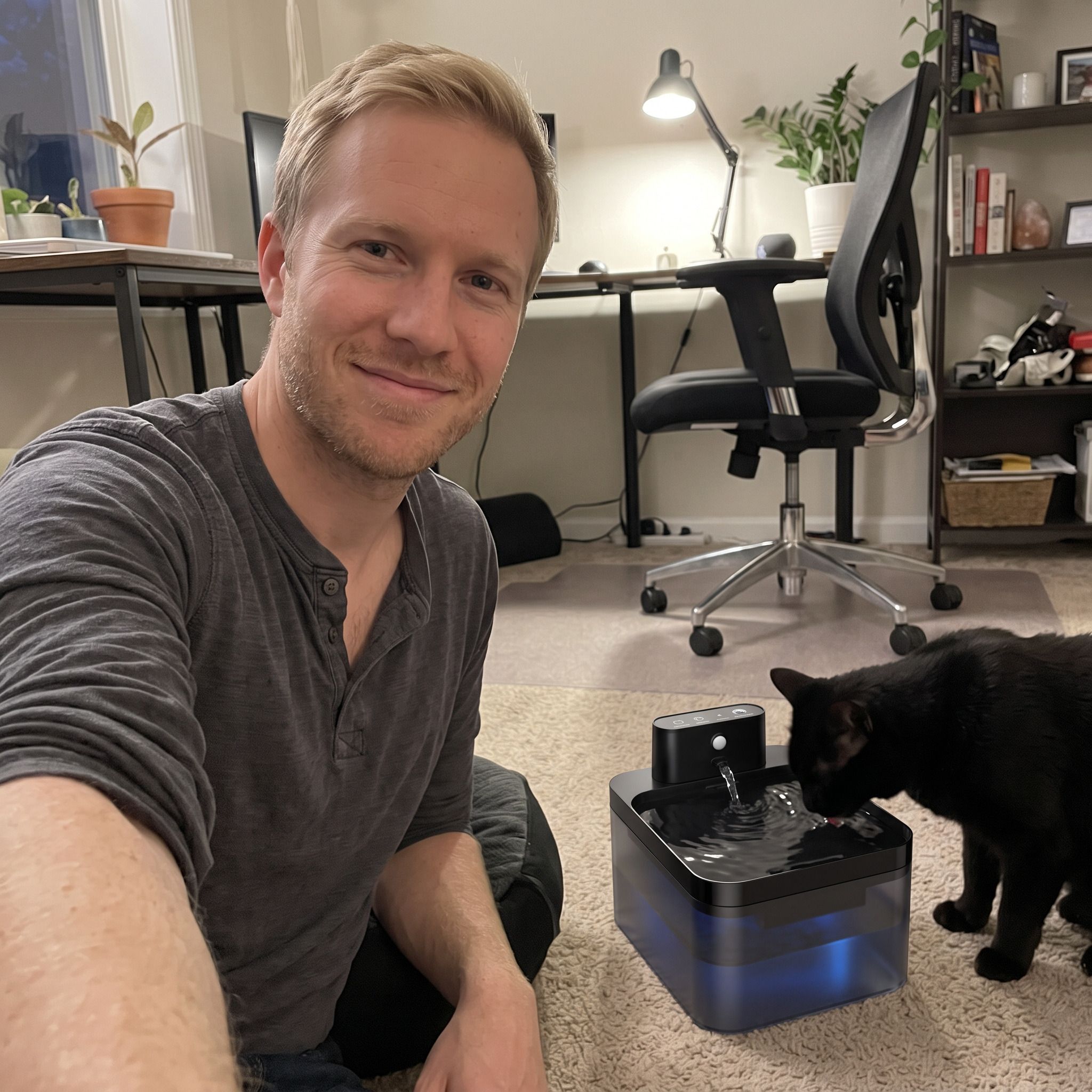 Ben beside his cat and Pawbrook